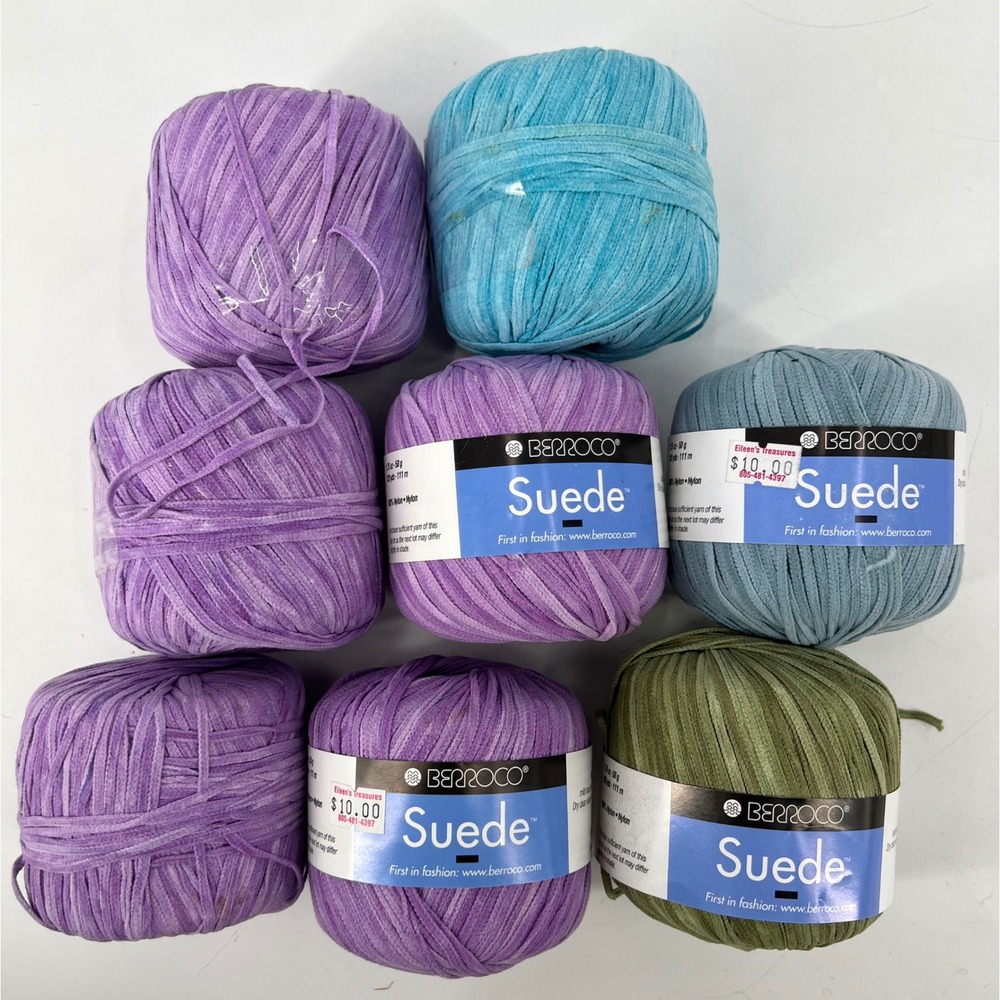 Berroco Suede 8 Balls Mixed Lot Purple Green Blue Lavender